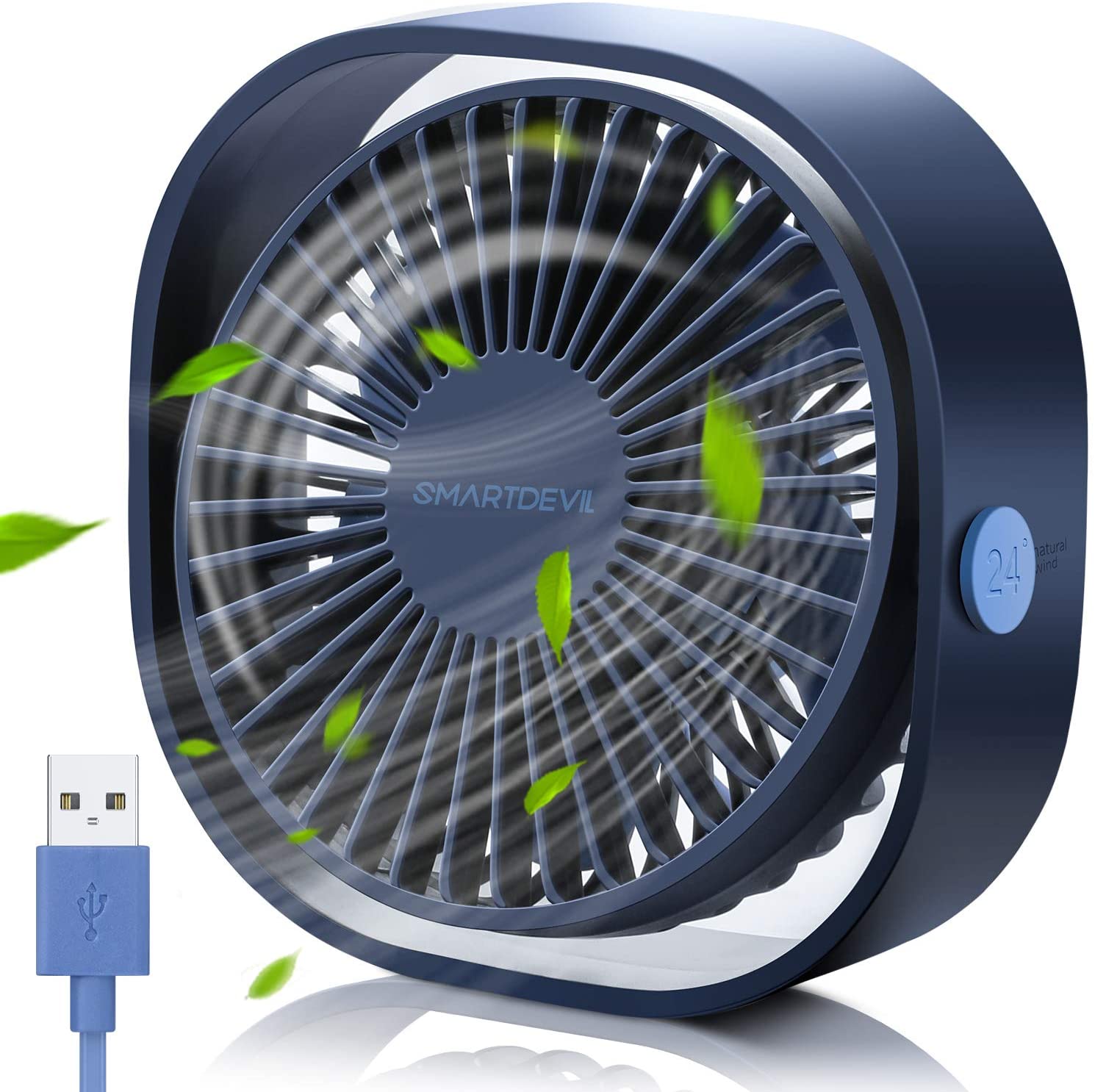 SmartDevil Ventilatore USB, Mini USB Ventilatore, Ventilatore Silenzioso, Ventilatore Portatile USB, per Scrivania, Auto,Casa Ufficio,Viaggiare. USB Alimentato(Blu)