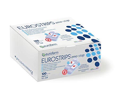 Eurostrips Emo Stop (mm 31 x mm 72) Cerotti Sterili con Tampone Emostatico per Piccole Ferite, Confezione 100 Strips
