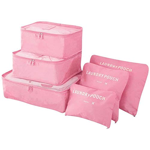 Vicloon Sistema di Cubo di Viaggio, Cubo Borse di stoccaggio, 6 pezzi Abbigliamento Intimo Abbigliamento Calzature Organizzatori Sacchi di Stoccaggio Set（Rosa）