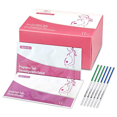 50 x Test di ovulazione ultrasensibili (10mIU/ml) + 20 x Test di Gravidanza 10 mIU/ml, Test di fertilità femminile, Ovulation Test Kit, Kit per Test di Ovulazione e Fertilità