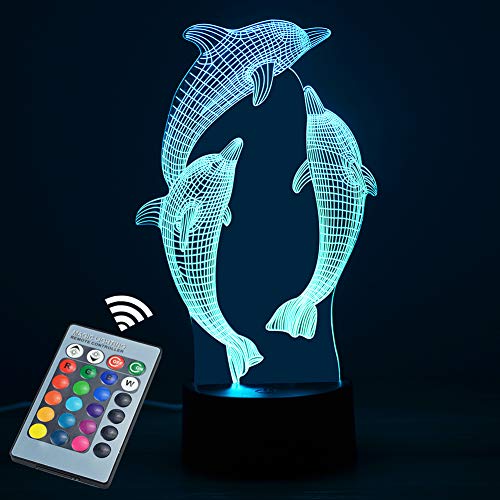 Dolphin Night Light 3D Illusion Lamp, 16 colori lampeggianti LED Touch Sensor Lampade da scrivania per camera da letto per bambini Regali di compleanno, decorazioni per la casa