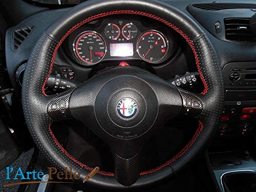 Coprivolante Alfa Romeo 147 Q2 vera pelle traforata cuciture ros