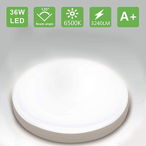 Kimjo Plafoniera LED 36W, Bianco Freddo 6500K 3240LM Impermeabile IP44 Lampada da Soffitto per Bagno, Moderni LED luce Rotonda 23CM, per Soggiorno Camera da letto Bagno Cucina Balcone Corridoio