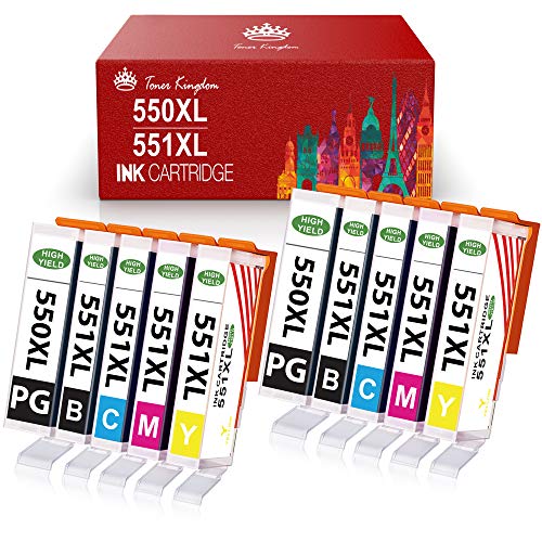 Toner Kingdom 550XL 551XL Cartucce di inchiostro compatibili con per Canon PGI 550XL CLI 551XL per Canon PIXMA IP7250 IX6850 IP8750 MX725 MX925 MG6450 MG5450 MG5550 MG5650 (10-Pezzo)