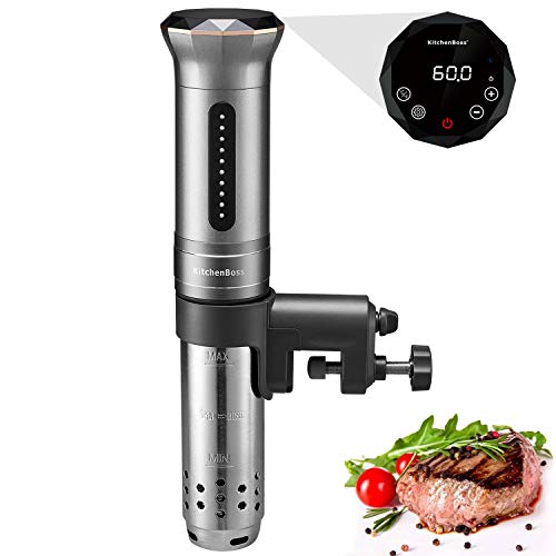 Sous Vide Roner Cucina a Bassa Temperatura Slow Cooker KitchenBoss Circolatore Termico Professionale IPX7 impermeabile,Timer con Touch Screen, Include Sacchetti Sottovuoto da 10 Pezzi, Argento