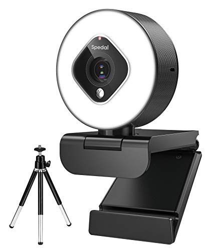 Webcam con Anello Luminoso e Zoom, 1080P HD Webcam con Microfoni e Tripode, Autofocus Webcam per PC Mac Laptop Desktop, Fotocamera in streaming per Youtube, Skype, Zoom, Twitch, Xsplit