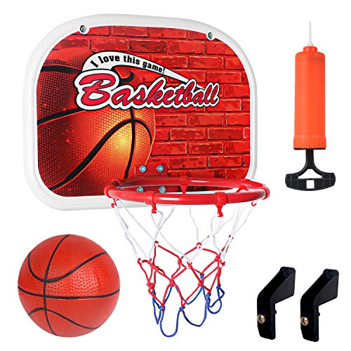 Sanlebi Canestro Basket,Mini Canestro Basket da Camera con Sfera e Pompa Giochi Canestro Basket Esterno da Muro Sport Giocattoli per Bambini