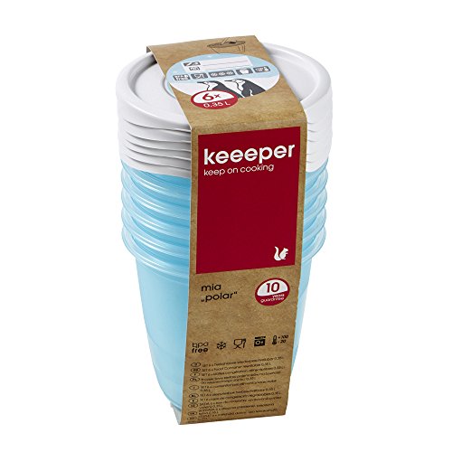 keeeper Set da 6 Contenitori per Congelare Alimenti, Coperchio Scrivibile, 6 x 350 ml, Ø 9,5 x 9 cm, Mia Polar, Blu ghiaccio Trasparente