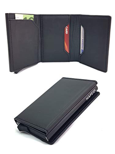 HAFEID portafoglio uomo slim - porta carte di credito schermato - portacarte di credito - portatessere smart - porta tessere donna - RFID blocking wallet nero