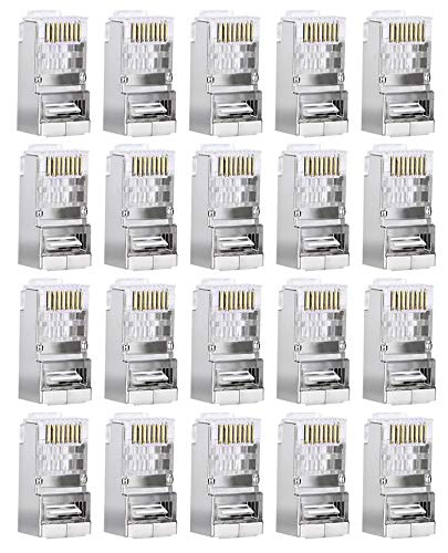 GeekerChip 20 Pezzi Plug Connettori di Rete Cat6,Placcato in Oro 24K per CAT 6,CAT 5e e CAT 5 Schermato RJ45 8P8C Connettore per STP Ethernet Network Cavo Spina Modulare a Crimpare