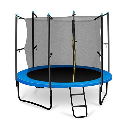 Klarfit Rocketboy 250 Tappeto Elastico trampolino da giardino (250 CM, Rete di Sicurezza, aste imbottite, scala, telo antipioggia) blu