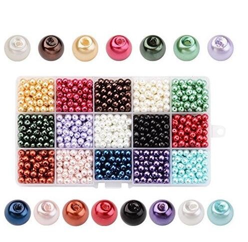 PandaHall 1275PCS 15 Colori 6mm Perline di Vetro Perline Colorate Perline Rotondo per Fare Gioielli Fai da Te, Colore Misto, Foro: 1mm, Circa 85pcs / Colore, 1275pcs / Box