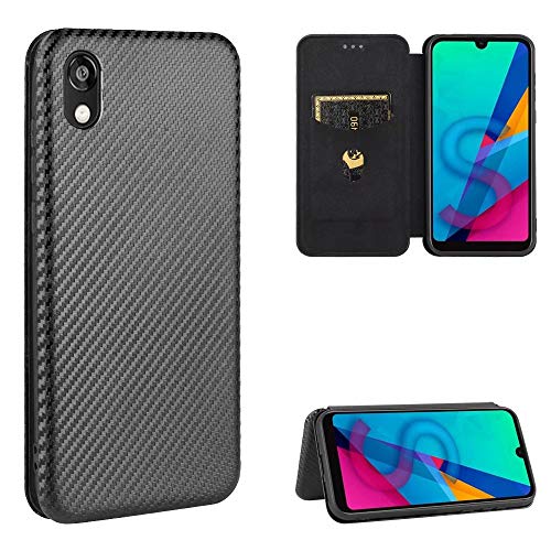 Miagon Huawei Y5 2019 Fibra di Carbonio Portafoglio Custodia,Pelle Magnetico PC Fronte e Tpu Telaio Protezione Custodia Wallet Case con Slot per Schede per Huawei Y5 2019