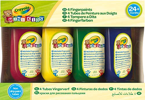 CRAYOLA- Mini Kids Set 4 Tempere a Dita, Lavabile, età 24 Mesi, per Asilo e Tempo Libero, Colori Assortiti, Multicolore, 3239