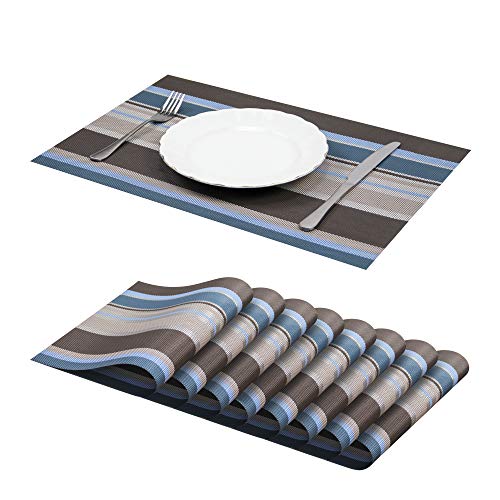 Jujin Set di 8 tovagliette in PVC Antiscivolo, Lavabili, Resistenti al Calore, per Tavolo da Pranzo Blu