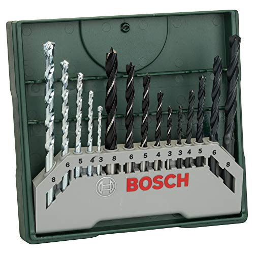 Bosch Home and Garden Bosch 2607019675 X-Line Set Mini, 15 Punte, Metallo Legno Muro, Green, Set di 15 Pezzi