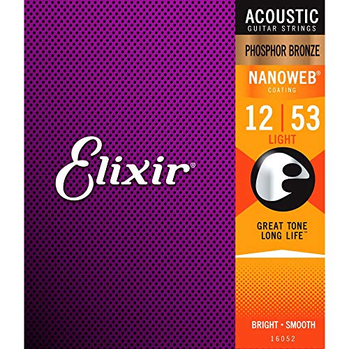 Elixir 16052 Nanoweb Set da 6 Corde per Chitarra Acustica - Phosphor Bronze - Light: 012-053