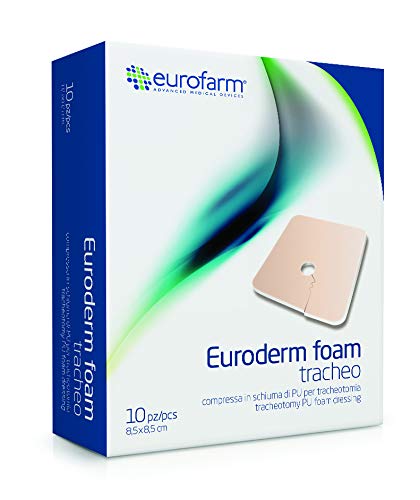 Euroderm Foam Tracheo (cm 8,5 x cm 8,5)- Medicazione in schiuma di poliuretano per tracheotomia, altamente assorbente, Confezione 10 pezzi