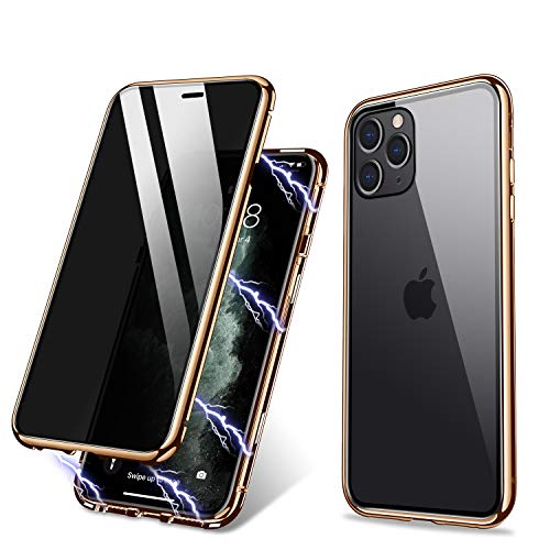 ZHIKE Custodia per iPhone 11 PRO Max, Custodia per adsorbimento Magnetico Anti-Peep Frontale e Posteriore in Vetro temperato Copertura a Schermo Intero Flip Privacy Cover (Anti Spia-Doré)