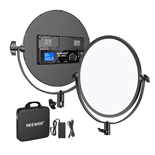 Neewer 10,6” Video Luce LED Bicolore Rotonda Metallica 30W 3200-5600K CRI95+ LCD Display Dimmerabile Flapjack Luce da Studio, Luce Soffusa, con Portabatterie, Adattatore AC (Batteria NON Inclusa)