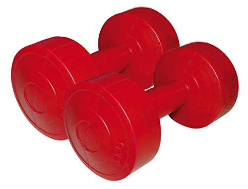 Sveltus - Set di 2 manubri pesi in vinile, per allenamento in casa o in palestra, resistenti e durevoli, rosso, 3 Kg