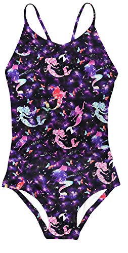 RAISEVERN Mermaid Fairy Print Design Bambini One Piece Swimwear Senza Maniche Costumi da Bagno Neonate Costumi da Bagno 3-4 Anni Viola