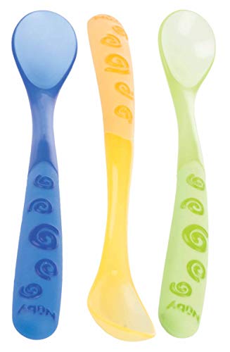 Nuby Cucchiaino svezzamento, manico lungo, set da 3