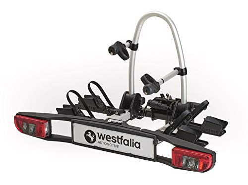 Westfalia BC 60 (Ver. 2018) - Portabici ripiegabile da gancio di traino per 2 bici, compatibile eBike con passo fino a 1300 mm, peso massimo 60 kg, Più accessori disponibili - Adattamento universale