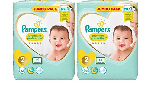 Pampers New Baby Nappies Jumbo Pack, taglia 2, 2 x 68 pezzi