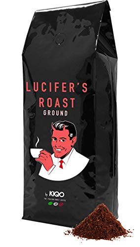 LUCIFER'S ROAST 1kg Espresso by KIQO dall'Italia - caffè estremamente forte - basso contenuto di acidi - 100% Robusta - tostato a mano in piccoli lotti (caffè macinato, 1000g)