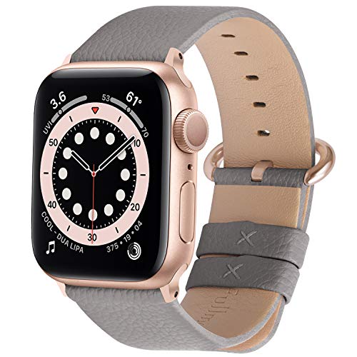Fullmosa Cinturino per Apple Watch 42mm/44mm, Cinturini in Pelle di Ricambio Compatibile con Apple Watch Serie SE 6 5 4 3 2 1, Cinturino per iWatch per Uomo e Donna, Grigio + Oro Rosa