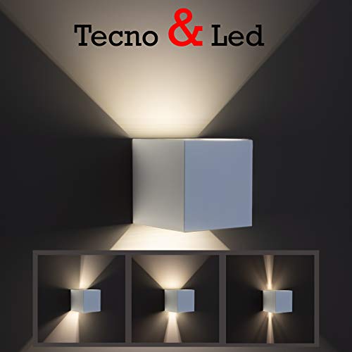 Tecno&Led® Applique cubo BIANCO led da 12W impermeabile IP65 da esterno e interni a luce calda