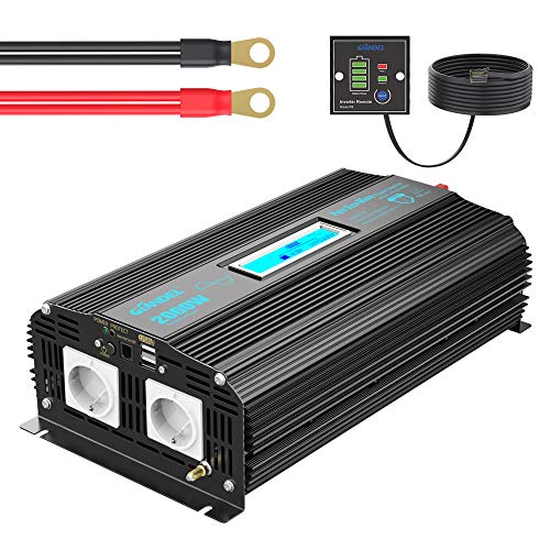 Giandel Power Inverter Onda Sinusoidale Pura 2000W Convertitore DC 12V a AC 220V 230V con telecomando & LCD Display e 2 presa AC e 2 Porte USB per auto,caravan camper