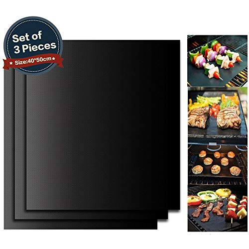 EXTSUD BBQ Griglia Tappetini 40x50 cm Set 3 Pz Stuoie Barbecue Antiaderente Riutilizzabili Senza-PFOA Tappeto Anticalore per Griglia a Carbone Gas Weber Forno Elettrico Adatto per Carne Pesce Verdure