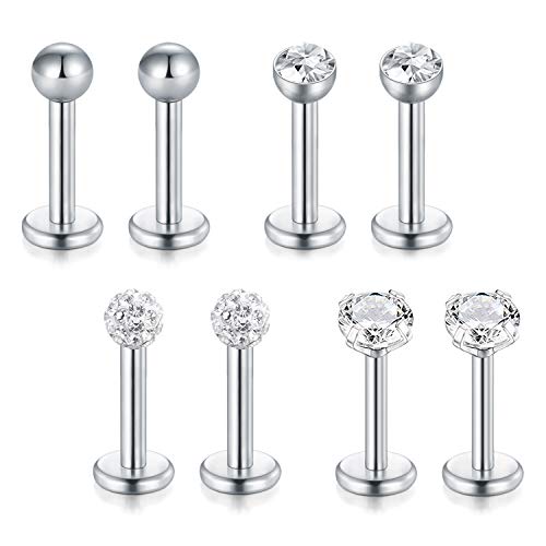 16G Acciaio Inossidabile Labret Studs Labbro Barres Piercing Helix Orecchini Labbro Naso Anelli Cristallo CZ per Donne Uomini Trago Cartilagine Orecchio Piercing Gioielli per il Corpo 4 Paia