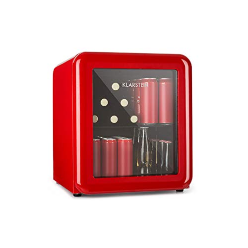 Klarstein PopLife - Frigorifero per Bevande, Minibar, 0-10 °C, 39 dB, Ecologico, Porta con Doppio Vetro, Design Rétro, Colore Rosso