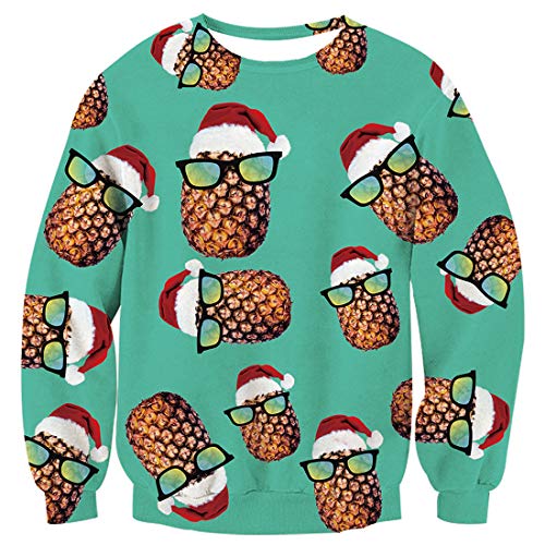 TUONROAD Donna Christmas Sweatshirt Ananas 3D Stampato Ugly Xmas Pullover Uomo Crewneck Funny Sweater Maglione di Natale Unisex - L