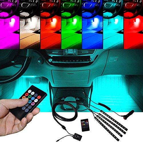 BRTLX Striscia Led Interni per Auto con 4 x 12 LEDs RGB,Suona la Funzione Attivata,Vari Colori Controllo Telecomando Luci abitacolo auto 12V per Decorative Interne