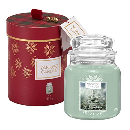 YANKEE CANDLE Set Regalo contenente 1 Candela profumata in giara Media nella fragranza Abete Bianco, Confezione Regalo Natalizia