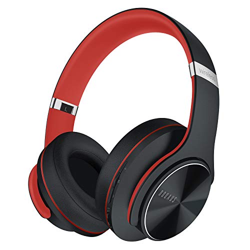 DOQAUS Cuffie Over-Ear, Cuffie Bluetooth Wireless Comode, 3 EQ Modalità Cuffie Audio Hi-Fi 52 Ore Cuffie Bluetooth 5.0, Microfono Incorporato e Doppio driver da 40 mm, per telefono/PC/TV (Nero rosso)