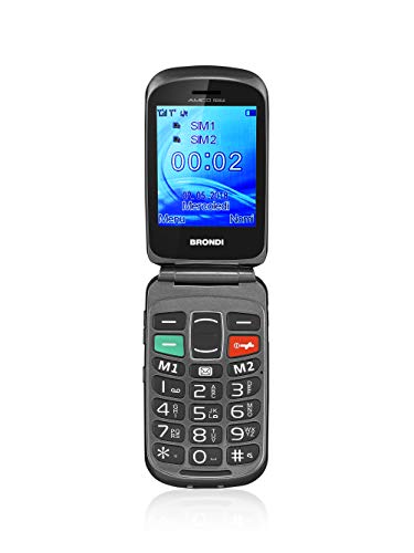 Brondi Amico Fedele, Telefono cellulare GSM per anziani con tasti grandi, tasto SOS e funzione da remoto, dual SIM, volume alto, Dual Sim Nero