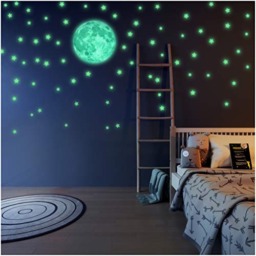 220 Stelle luminose e luna fluorescente - autoadesivo - Adesivo da parete con lungo luminosità, ideale per cameretta bambini camera letto,Stelle fosforescenti per il soffitto, LIDERSTAR