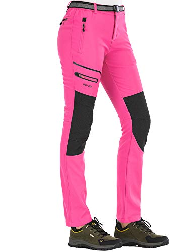 DAFENP Pantaloni Trekking Donna Invernali Impermeabile Pantaloni Sci Termici Softshell Pantaloni Neve Montagna Escursionismo Caldo All'aperto KZ1662W-Pink1-XS