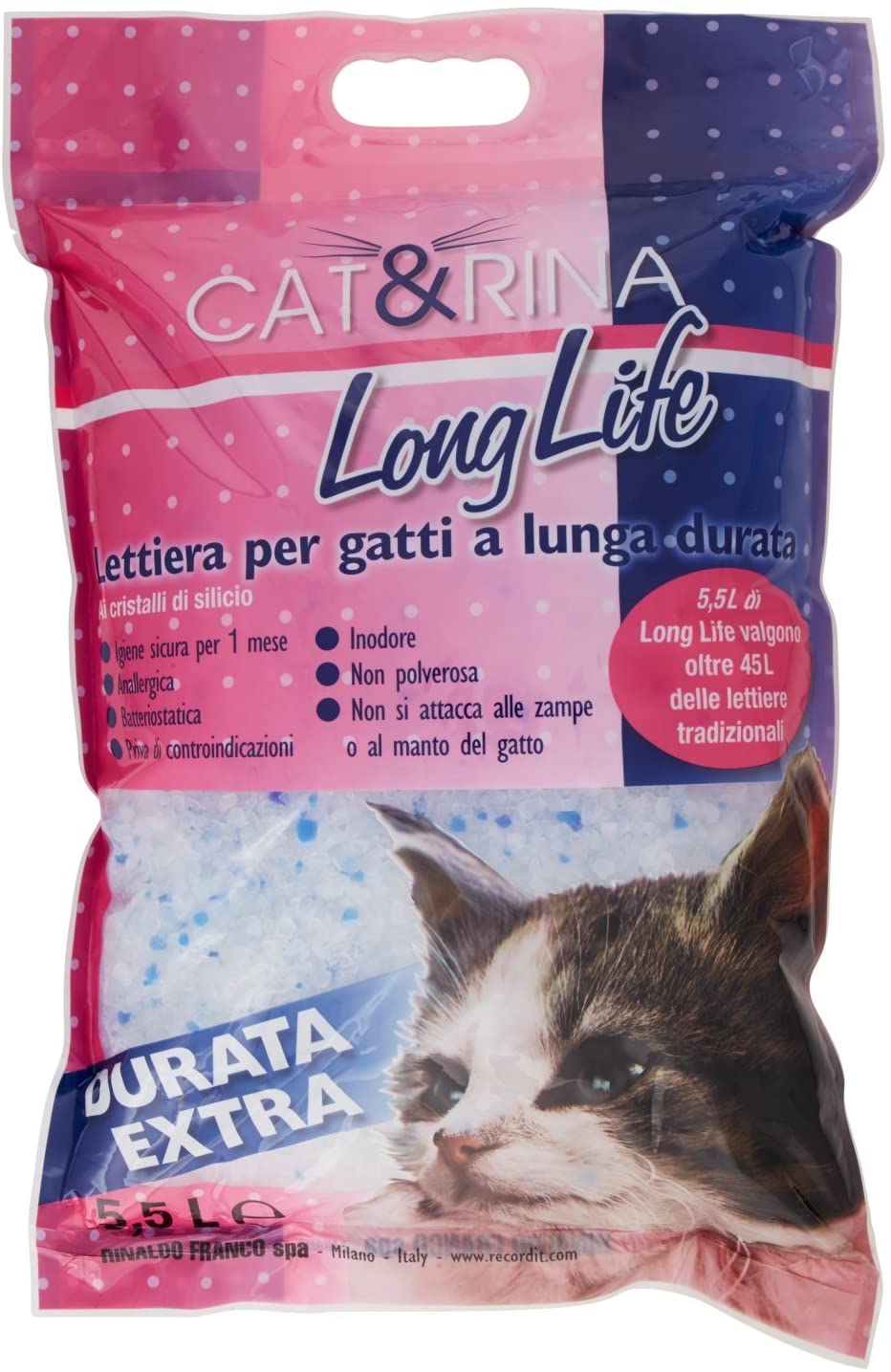 Cat&Rina Long Life Lettiera per Gatti a Lunga Durata ai Cristalli di Silicio - 5.5 L