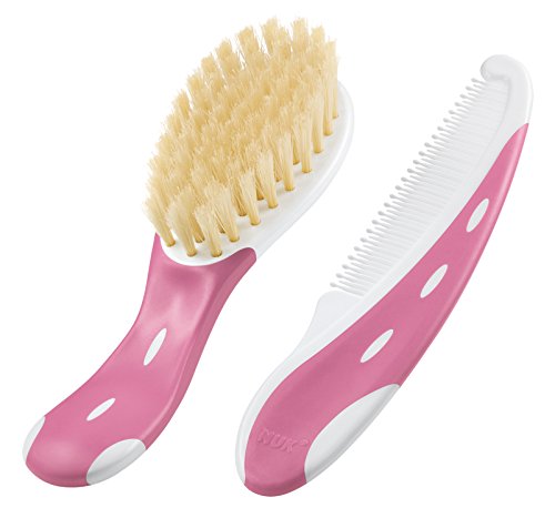 NUK 10256382 - Set di spazzola per bambini con in setole naturali al 100% e pettine con punte arrotondate, colore: Rosa