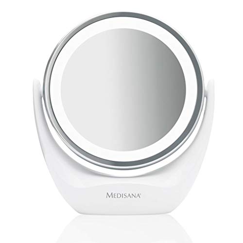 Medisana CM 835 Specchio da Trucco Rotondo, da Tavolo con Illuminazione a Led e Ingrandimento 5X, con Funzione di Rotazione a 360°