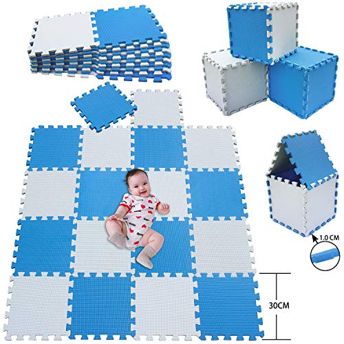 MSHEN Tappeto Puzzle con Certificato CE e Certificazione in Soffice Schiuma Eva | Tappeto da Gioco per Bambini | Tappetino Puzzle...dimensione1.62 mq,bianco-blu-AGg18