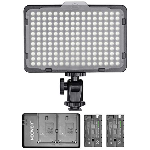 Neewer Pannello Luce 176 LED Dimmerabile con 2pz Batteria a Litio 2600mAh Caricabatterie Doppio a USB per Reflex Digitali Canon Nikon ecc. per Registrazioni Video in Studio Fotografico