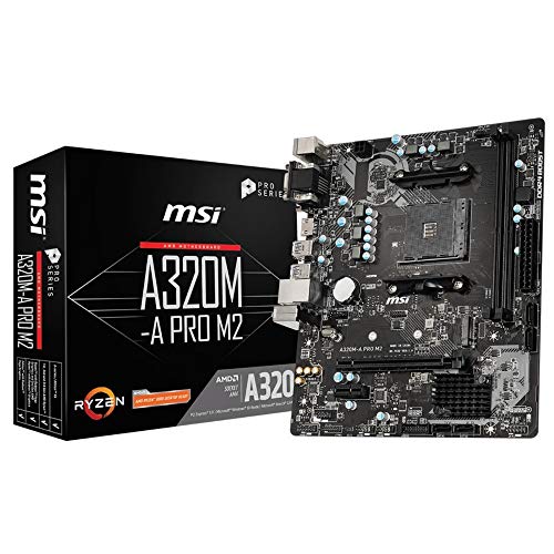 MSI A320M-A PRO M2 Scheda Madre 'mATX, AM4, DDR4, LAN, USB 3.2 Gen1, M.2, VGA, DVI-D, HDMI, 16M BIOS ROM, AMD RYZEN 1°, 2° e 3° Gen'