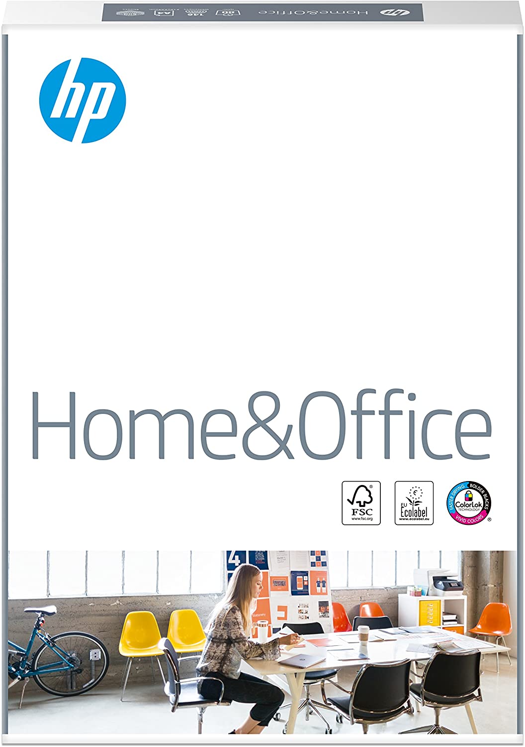 HP Home and Office Carta, Formato A4, 107 Micron, Risma 500 Fogli, Certificata ECF, PEFC ed Ecolabel, Cellulosa, Bianco